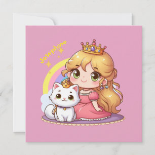 Customisable Cute princess with White Cat Invitation