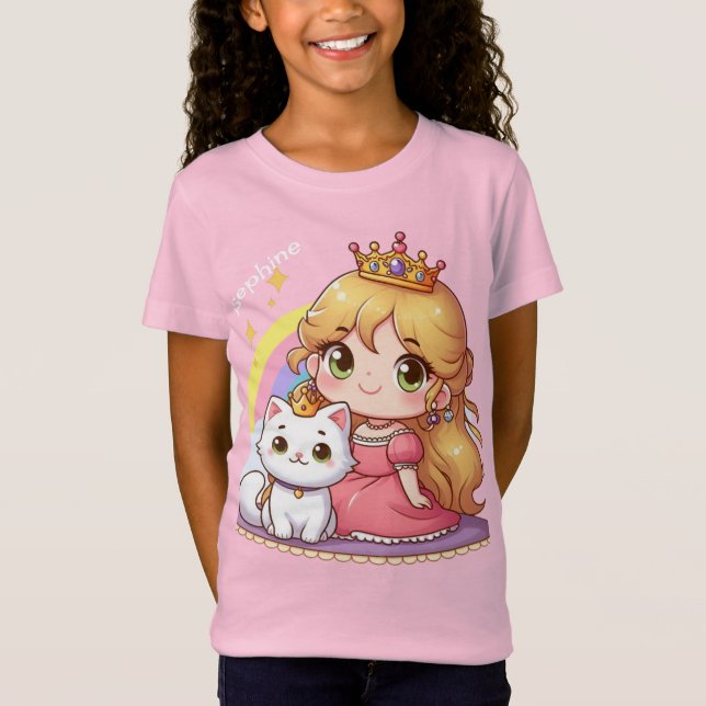Customisable Cute princess with White Cat T-Shirt (Front)