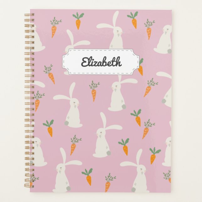 Customisable Cute Rabbit Carrot Pattern Planner (Front)