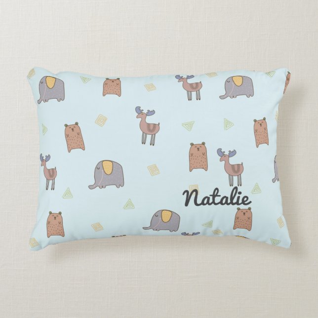 Customisable Cute Scandinavian Animals Pattern Decorative Cushion (Front)