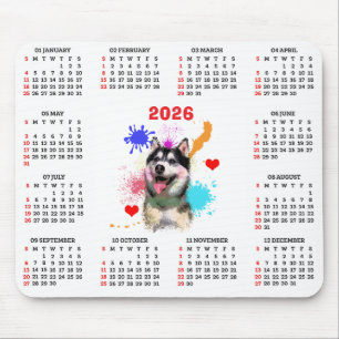 Customisable Cute Siberian Husky Dog Calendar Mouse Pad