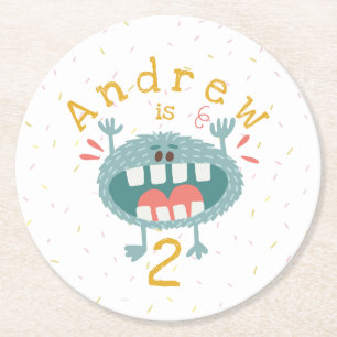 Customisable Cute Teal Monster Round Paper Coaster