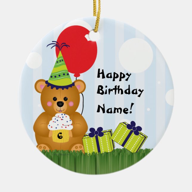 Customisable Cute Teddy Bear Birthday Ornament (Front)