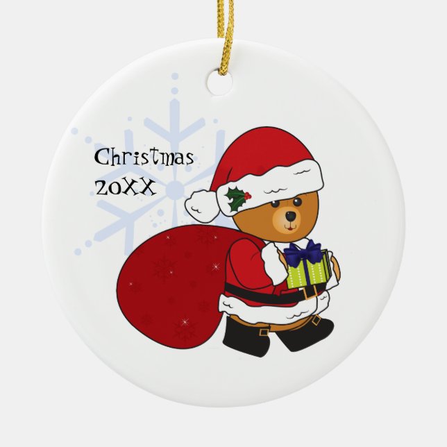 Customisable Cute Teddy Bear Christmas Ornament (Front)