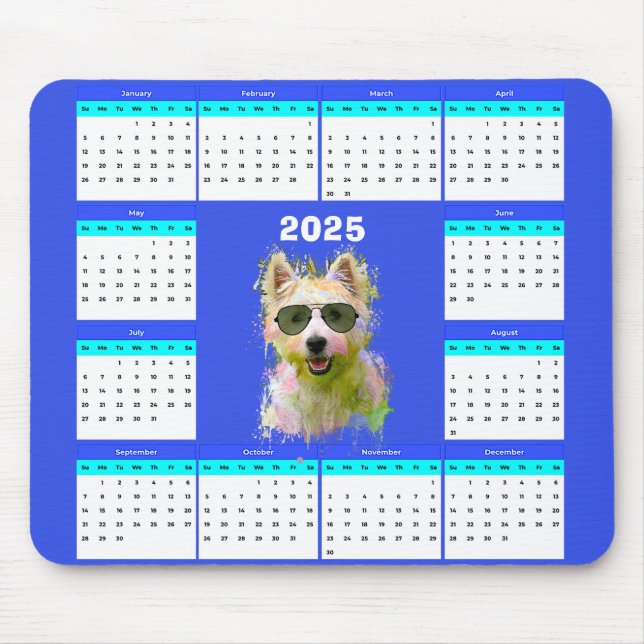 Customisable Cute Westie Dog Calendar  Mouse Pad (Front)