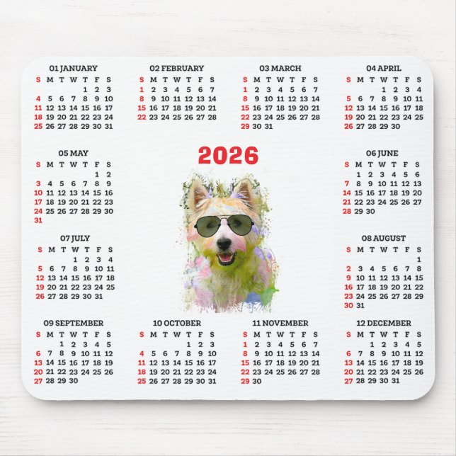 Customisable Cute Westie Dog Calendar  Mouse Pad (Front)