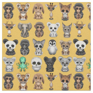Customisable Cute Wild Baby Animals Pattern Fabric