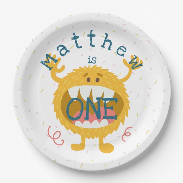 Customisable Cute Yellow Monster Paper Plate (Front)