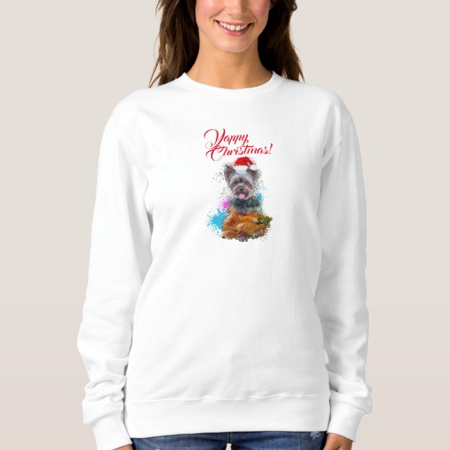 Customisable Cute Yorkie Dog Yappy Christmas Sweatshirt (Front)