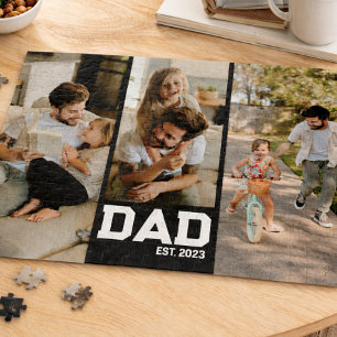 Customisable Dad Established 3 Photo Year Gift Jigsaw Puzzle