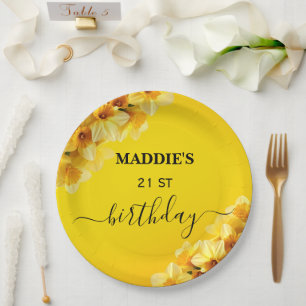 Customisable Daffodil March Birth Flower Birthday Paper Plate