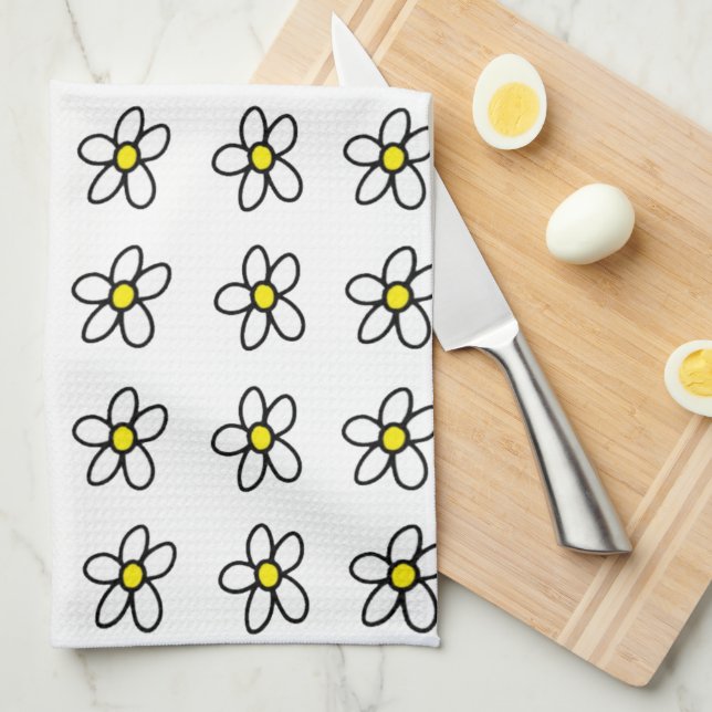 Customisable Daisies Tea Towel (Quarter Fold)