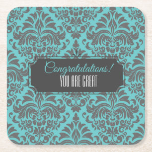 Customisable Damask Event Square Paper Coaster