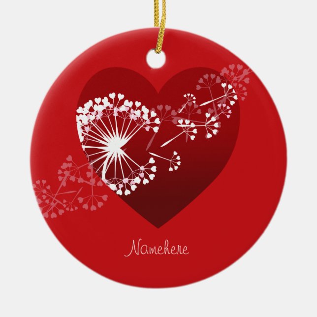 Customisable: Dandelion love heart Ceramic Tree Decoration (Front)