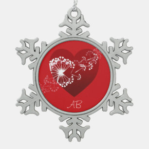Customisable: Dandelion love heart Snowflake Pewter Christmas Ornament