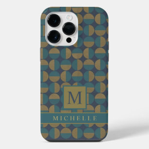Customisable Dark Navy Blue Teal Green Geometric iPhone 14 Pro Max Case