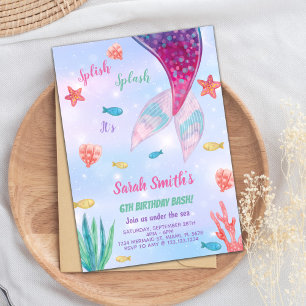 Customisable Dark Pink Mermaid Birthday Invitation