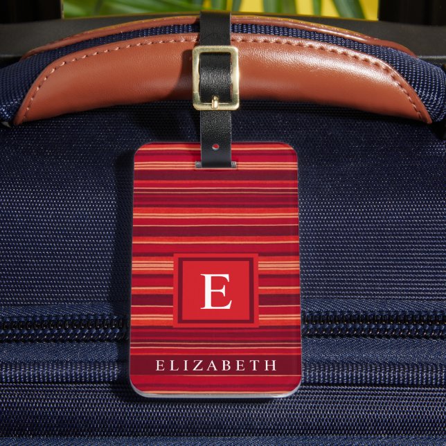 Customisable Dark Red Maroon Colour Lines Luggage Tag (Front Insitu 2)