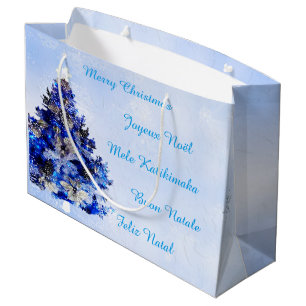 Customisable decorated blue christmas tree large gift bag