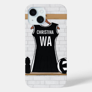 Customisable design netball black and white iPhone 15 case