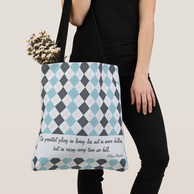 Customisable Diamond Check Plaid Elegant Tote (Close Up)