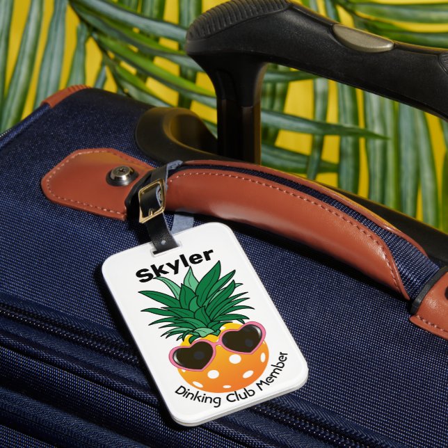 Customisable Dinking club Pickleball pineapple Luggage Tag (Front Insitu 1)