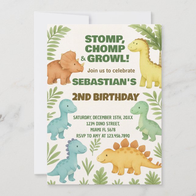 Customisable Dino Party Invite (Front)