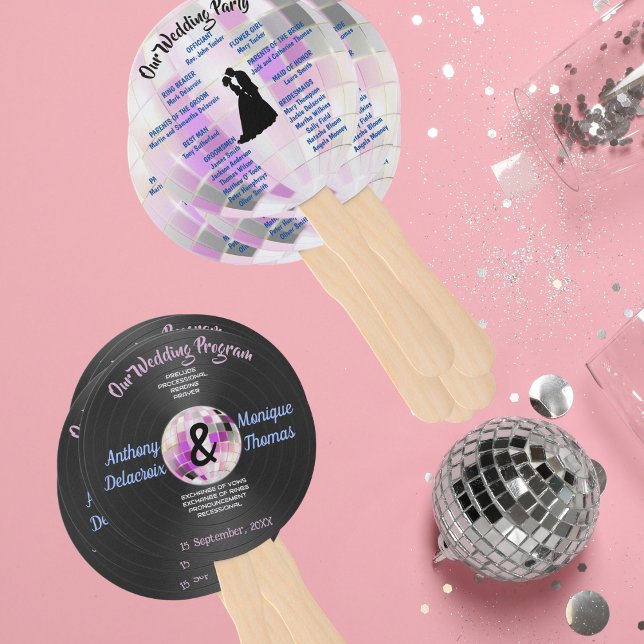 Customisable Disco Wedding Program Hand Fan (Creator Uploaded)