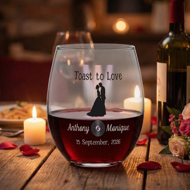Customisable Disco Wedding Stemless Wine Glass (Creator Uploaded)
