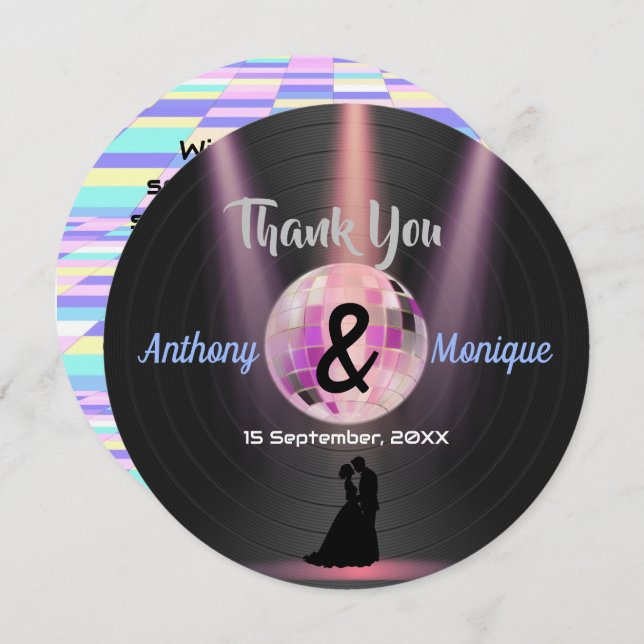 Customisable Disco Wedding Thank You Card (Front/Back)