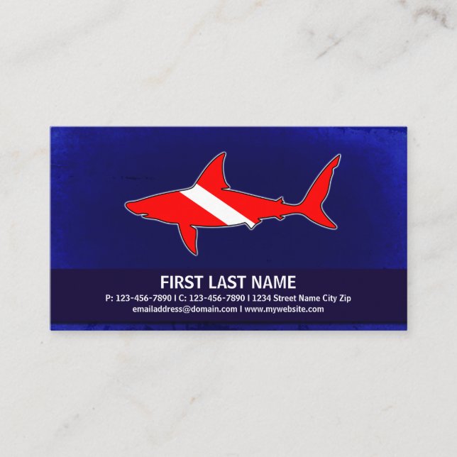Customisable dive flag shark scuba business cards (Front)