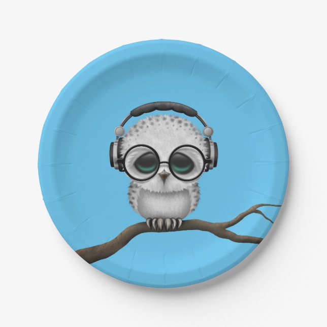 Customisable Dj Owl with Headphones and Glasses Paper Plate (Front)