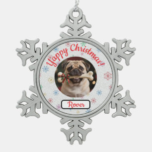 Customisable Dog And Bone Pet Lover's Christmas Snowflake Pewter Christmas Ornament