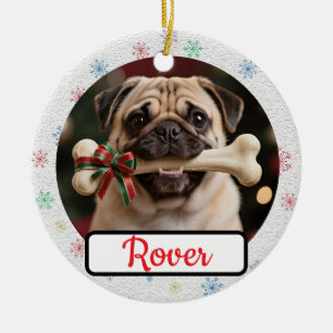 Customisable Dog And Bone Pet Owner's Christmas Ceramic Tree Decoration