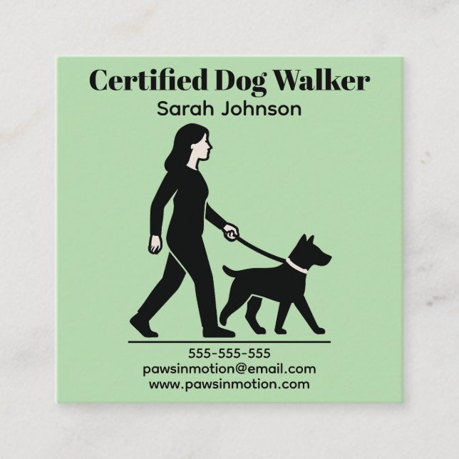 Customisable Dog Walker Minimalist Logo Square Business Card (Front)