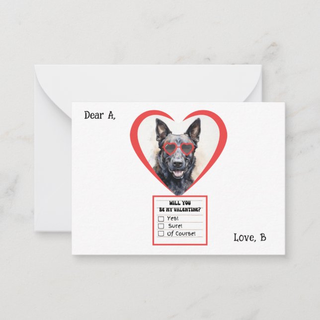 Customisable Dutch Shepherd Valentine Note  Card (Front)