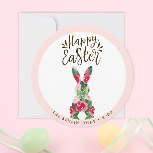 Customisable Easter Bunny Floral Greeting Card