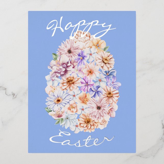 Customisable Easter Florals Blue Foil Postcard (Front)