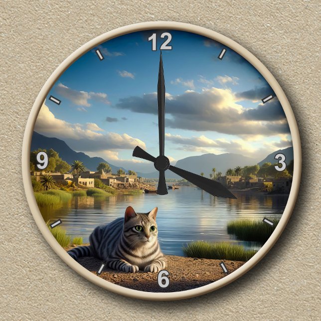 Customisable Egyptian Mau Cat  Round Clock (Creator Uploaded)