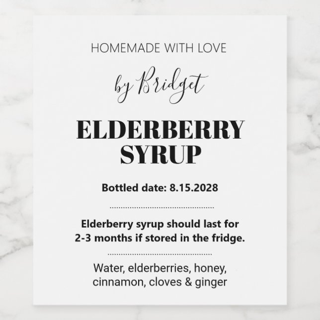 Customisable Elderberry Syrup Label ZEB_01 (Single Label)