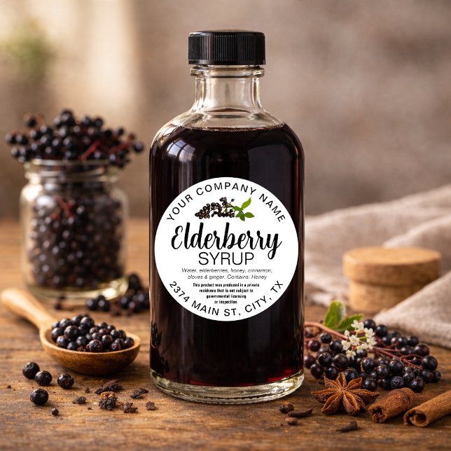 Customisable Elderberry Syrup Round Label ZEB005rd (Creator Uploaded)