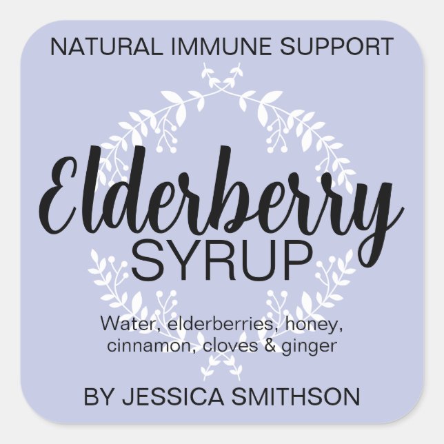 Customisable Elderberry Syrup Square Label EB002sq (Front)