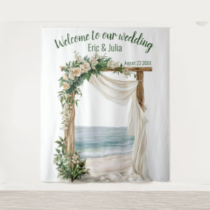 Customisable Elegant Beach Wedding Backdrop Tapestry