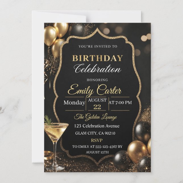 Customisable Elegant Birthday Magnetic Invitation (Front)