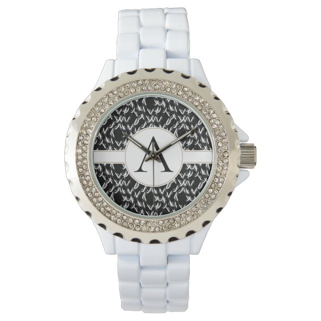 Customisable Elegant Black and White Abstract Mono Watch (Front)