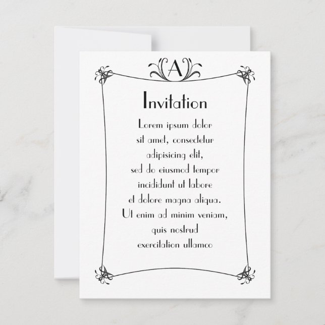 Customisable Elegant Border With Monogram Invitation (Front)