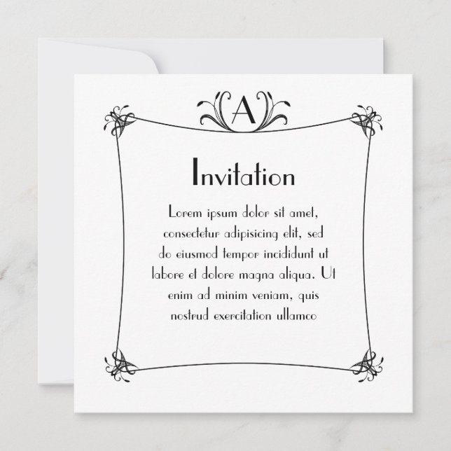 Customisable Elegant Border With Monogram Invitation (Front)