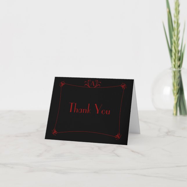 Customisable Elegant Border With Monogram Thank You Card (Front)