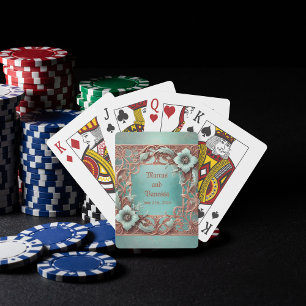 Customisable Elegant Copper Turquoise Frame  Playing Cards