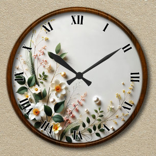 Customisable Elegant Floral Design Round Clock